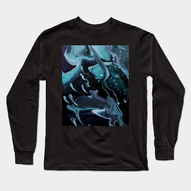 Ghosts - Black Gray White Teal Acrylic Pour Long Sleeve T-Shirt by dnacademic